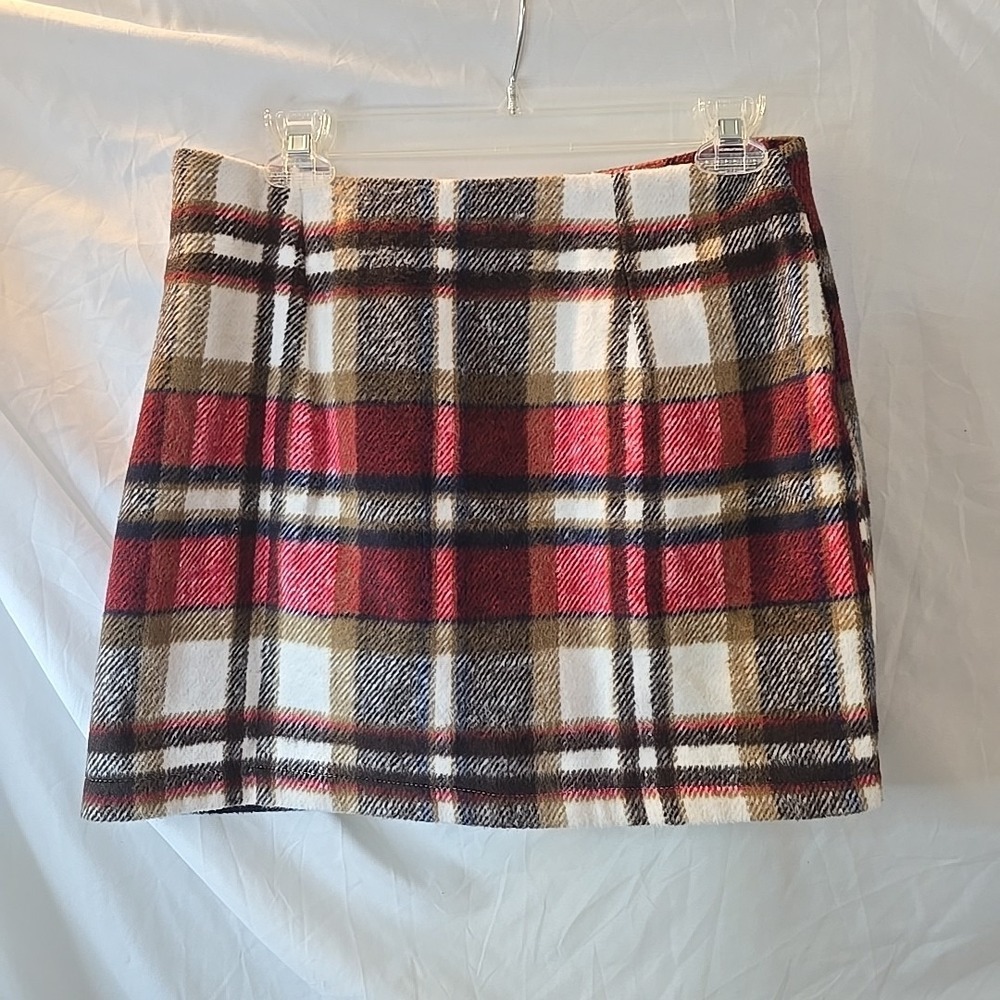i Women's High Waist Red Plaid Wool Blend Mini Skirt M NWT Preppy Y2K 90s Vibes